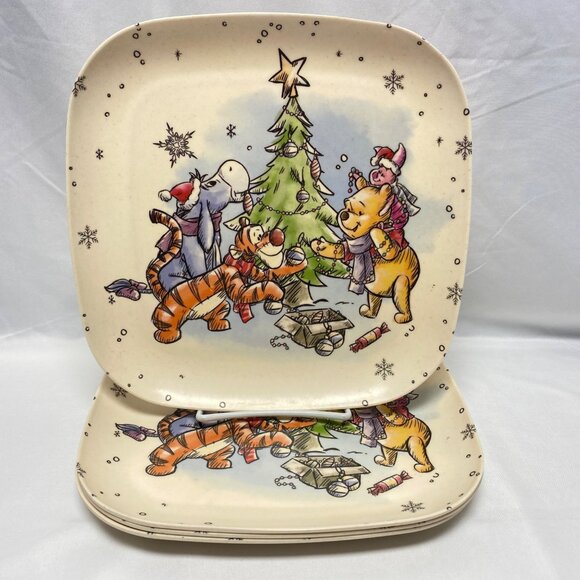 Disney Winnie the Pooh and Friends Christmas Melamine 10" Plates Set of 4 - Picture 1 of 11